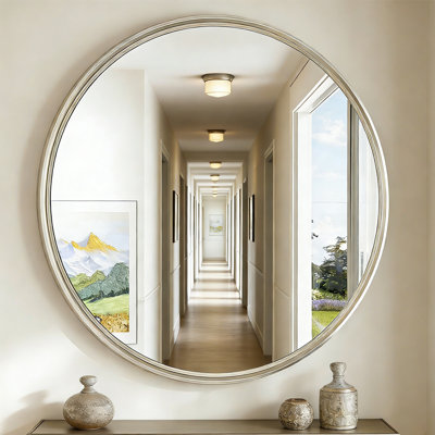 Miroir rond, miroir de salle de bain, nickel brossé, miroir mural décoratif, décoration murale pour entrée, chambre à coucher, salon, cadre en alliage d'aluminium