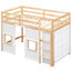 Lit mezzanine simple en bois avec rangement et 2 fenêtres - construction, rangement intégré de taille naturelle / blanche, bois massif-1568852389