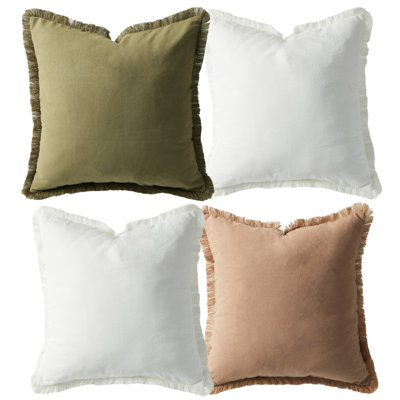 4PCS Washed Cotton Tassel Pillow Covers, 18 x 18 Inch Solid Color Throw Pillow Covers for Sofa, Bed, Chair, White Green Brown