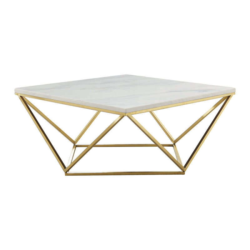 Table basse Amandalynn, H 18 po x l 36 po x L 36 po, Blanc, Doré