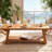 55.12" W Solid Wood Coffee Table Rectangle Cocktail Tea Table with Storage For Living Room