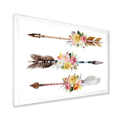 Plumes et fleurs sur des flèches indigènes II - peinture sur toile