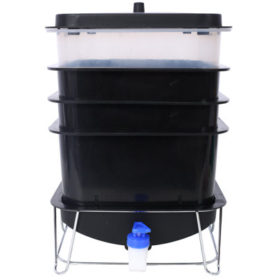 4-Tray Worm Compost Bin, 20L, Black, with Garden Tools