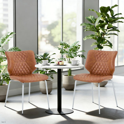 Ensemble de 2 chaises de salle à manger modernes Mid-Century, chaises d'appoint en faux cuir avec coutures matelassées, chaises de cuisine rembourrées avec pieds en métal pour la salle à manger, le salon