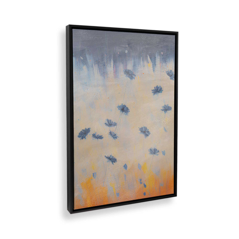 Blue Blooms Rising I Canvas Print in a Frame, Satin Black, 18.75" H x 12.75" W