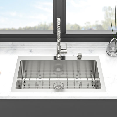33X22 Inch Stainless Steel Topmount Sink 16G: With Noise Feature And Easy Maintenance 16 Gauge T304 Kitchen 33X22: Smooth Drain Soundproofing Pad