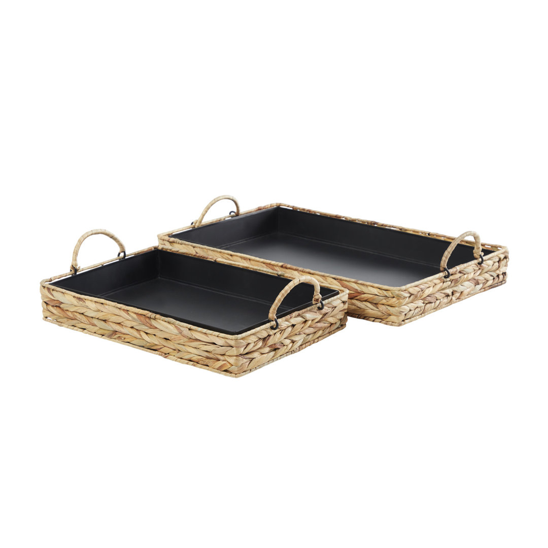 Seagrass Handmade Nesting Decor Light Brown Tray with Black Wood Interiors Set (Set of 2) Dovecove