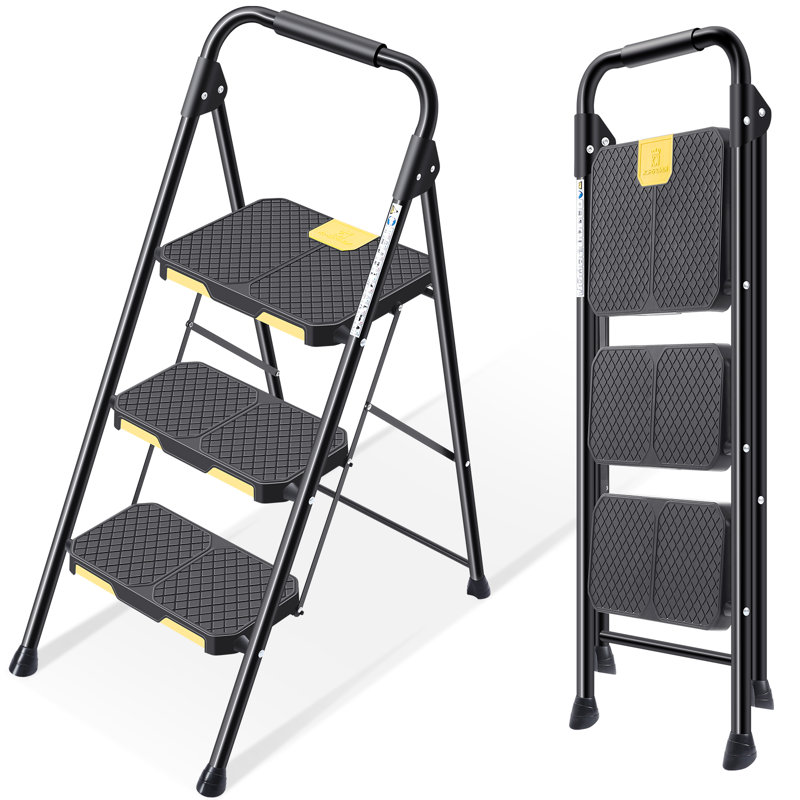 3 Step Ladder,Metal Ladder,Folding Step Stool Pass 800 lbs Load Testing,Library Ladder,Decorative Kitchen Step Ladder