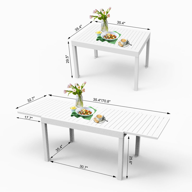 Aluminum Patio Extendable Dining Table 35"- 71", Ivory White