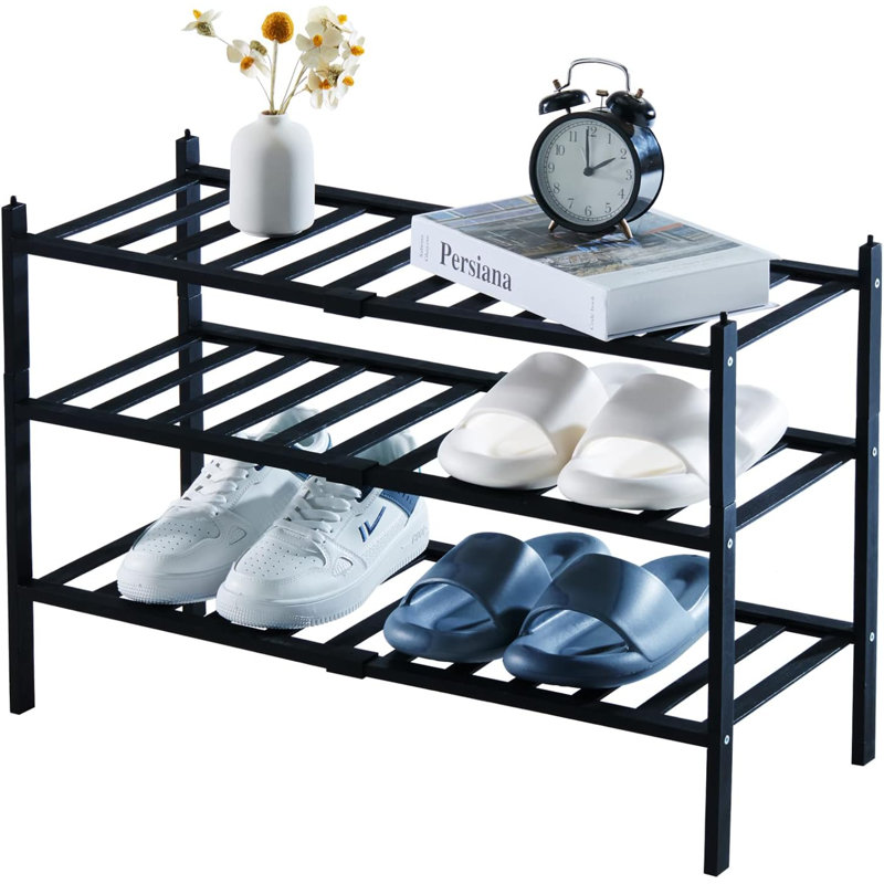 6 Pair Stackable Shoe Rack, Black