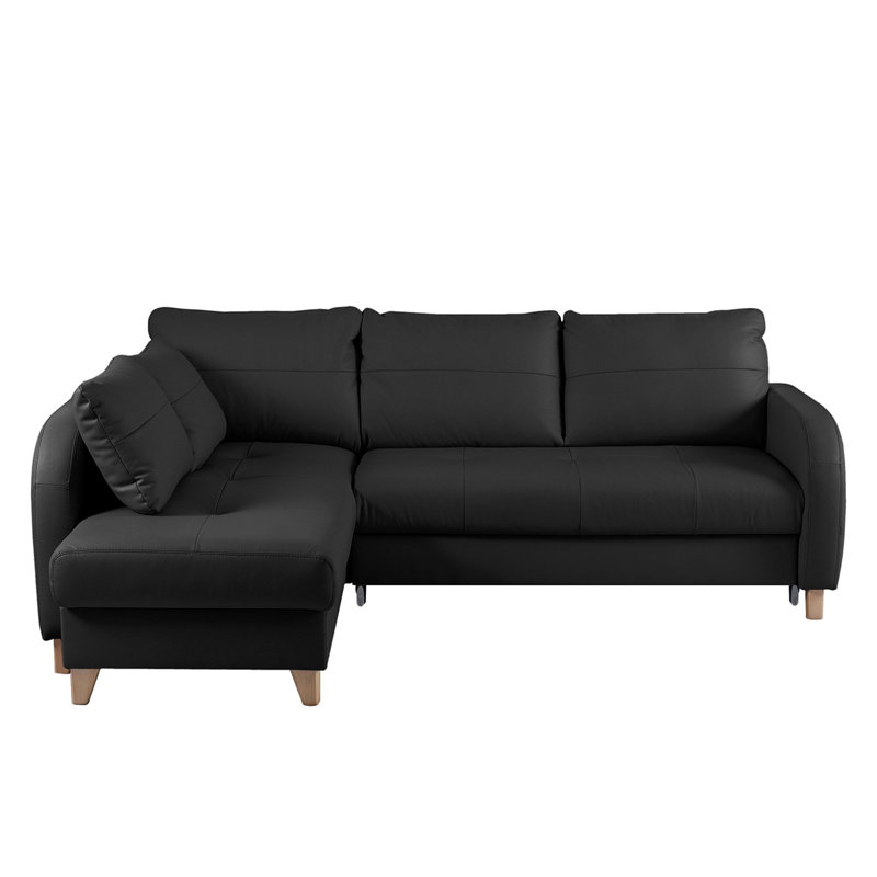 Alvaretta Leather Corner Sofa with Sleeping Function and Underseat Storage , Left Hand Facing, Black