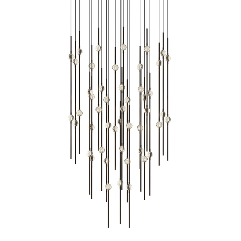 Constellation - Aries 25" Round LED Pendant - Satin Nickel Fixture - Clear Faceted Acrylic Shade - 3000K - 120" Cable