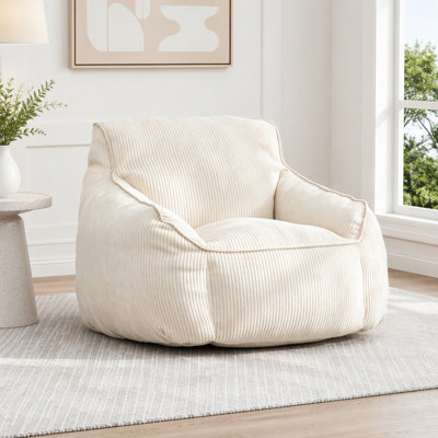 Large Corduroy Bean Bag Sofa Chair with Armrests and High Density Foam Filler for Adult Comfort