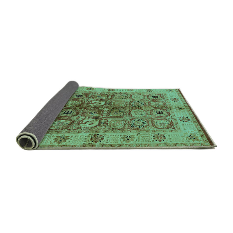 Tapis oriental en laine / polyester tissé à la machine en turquoise / brun, Carré 4 pi