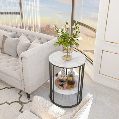 Alkis Marble Top Frame Round Side Table