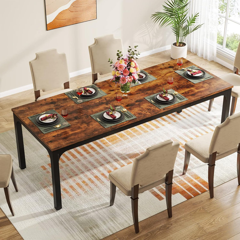 Unfinished Metal Base Dining Table, Brown, Black