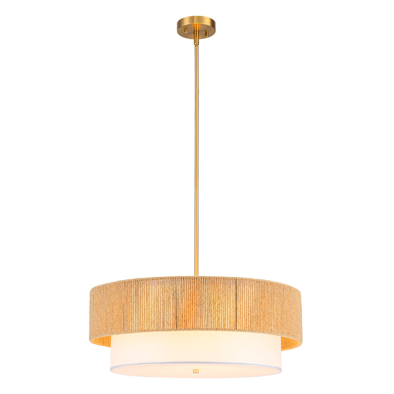 Atenas 3 - Light Dimmable Handmade Woven Rope Drum Chandelier, Gold, 7.2" H x 18" W x 18" D