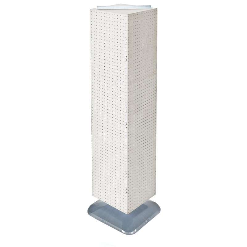 Four-Sided Pegboard Tower Floor Display on Revolving Base. Spinner Rack Stand. Panel Size: 14"W x 60"H