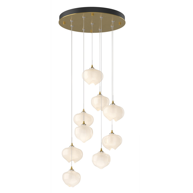 Ume 9 - Light Cluster Geometric Pendant, Frosted, Modern Brass, 10" - 80"