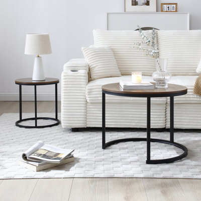 Round Coffee Tables Set Nesting Table For Living Room,nightstand With Metal Base For Small Space