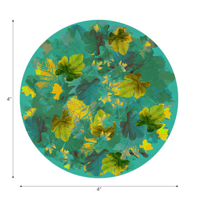 Sous-verres ronds en cuir paon Fallen Leaves, Paon