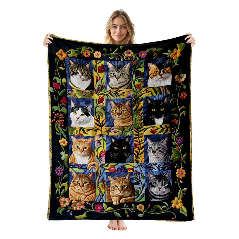 Jeté JYK, Patchwork de visages de chats, L 30 po x l 40 po