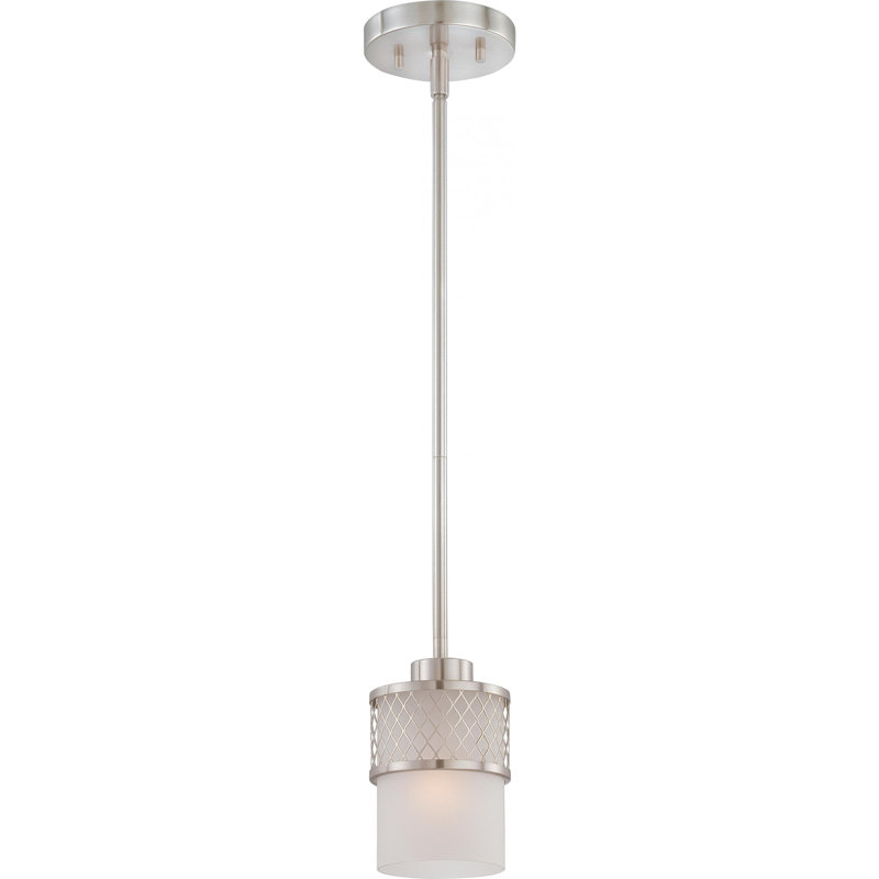 Luminaire suspendu cylindrique à une lumière Andonia, Nickel brossé et givré
