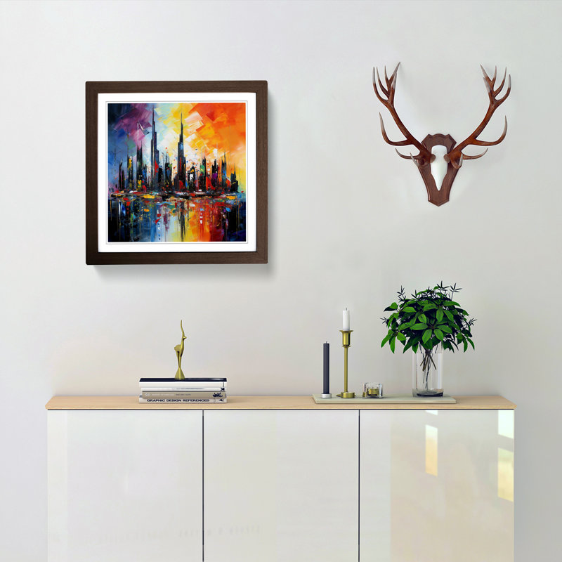 City Of Dubai Abstract Expressionism - Framed Print, Walnut