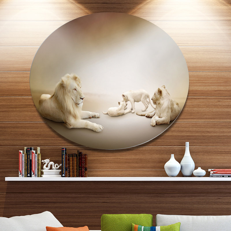Animal «White Lion Family», impression, H 30 po x l 40 po x P 1,5 po, Métal métal