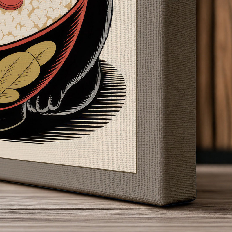 Beckoning Noodle Cat Japandi - Wrapped Canvas, 18x12 - 45.7 x 30.5 cm, Taupe Border