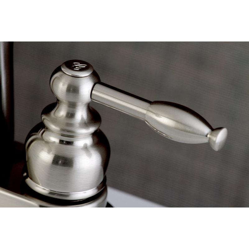 Kingston Brass Knight Two-Handle 3-Hole Deck Mount 4" Centerset Bathroom Faucet with Plastic Pop-Up, Brushed Nickel