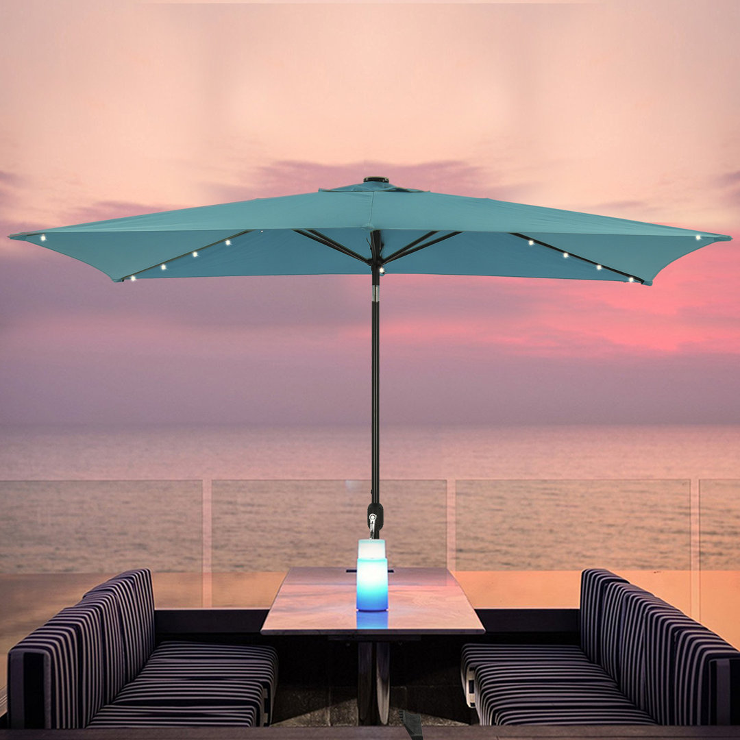 Sikeston 118.1'' x 78.7'' Rectangular Lighted Tilt Market Umbrella Arlmont & Co. Fabric