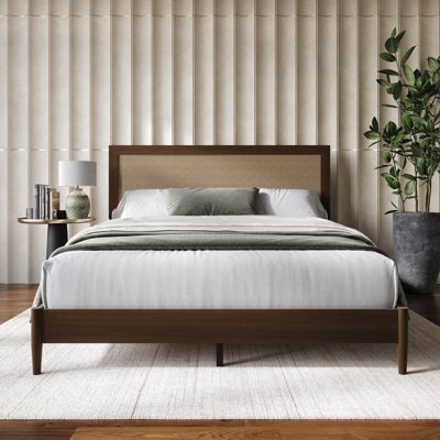 QUEEN SIZE WOODEN PLATFORM BED IN WALNUT