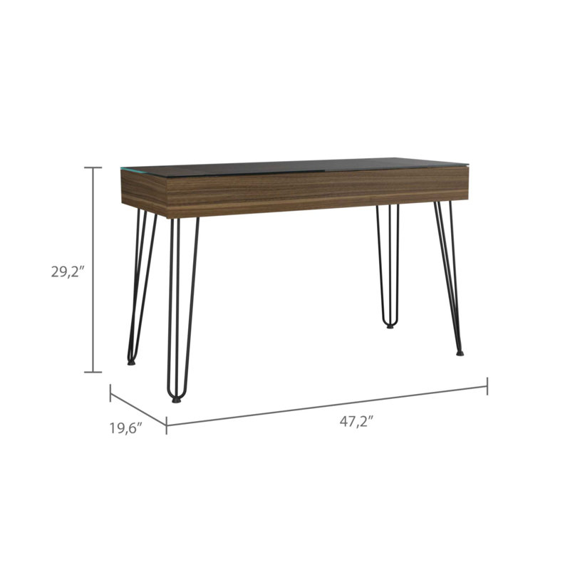 Bureau d'écriture rectangulaire à 1 tiroir avec pieds en épingle à cheveux
