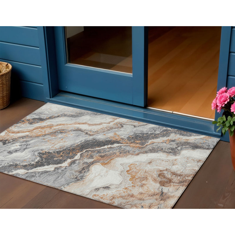 Tapis intérieur lavable abstrait argenté 3 pi x 5 pi