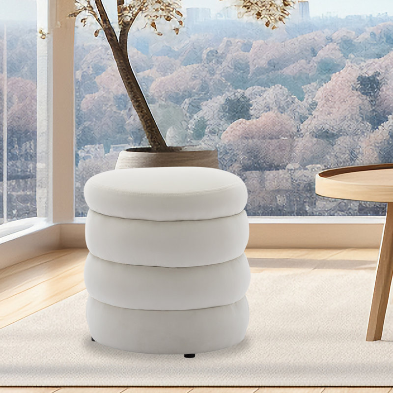 Repose-pieds rond Hasset, repose-pieds rond doux, repose-pieds, Velours blanc