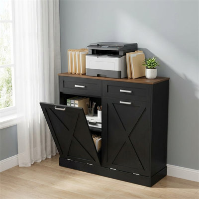 Large Storage Cabinet with Pull-Out Drawer & Barn Door
