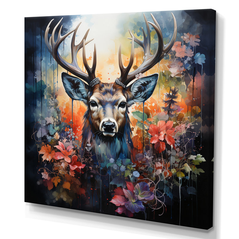 Berkant Deer Wilderness Symphony - impression, 24" H x 24" W, Toile tendue