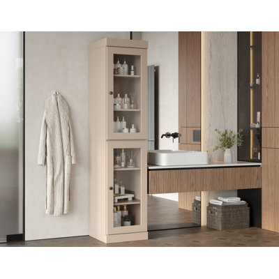 100% Solid Wood 16.5" Bathroom Cabinet with Clear Glass Doors and Adjustable Shelves