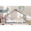 Lit double en bois, gris