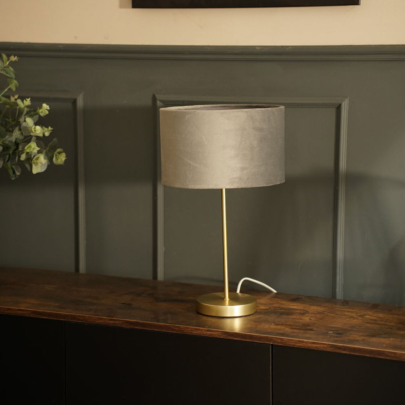 Dadiva Brushed Chrome Stem Table Lamp with Grey Velvet Reni Shade, Grey, Yes, Gold