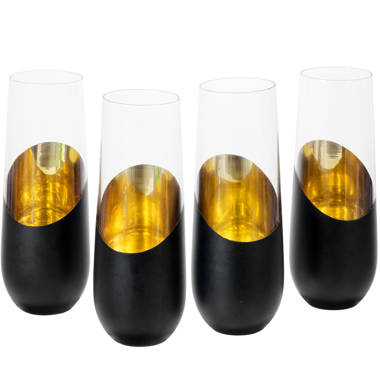 MyGift Matte Black & Gold Stemless Wine Glasses, Set of 4