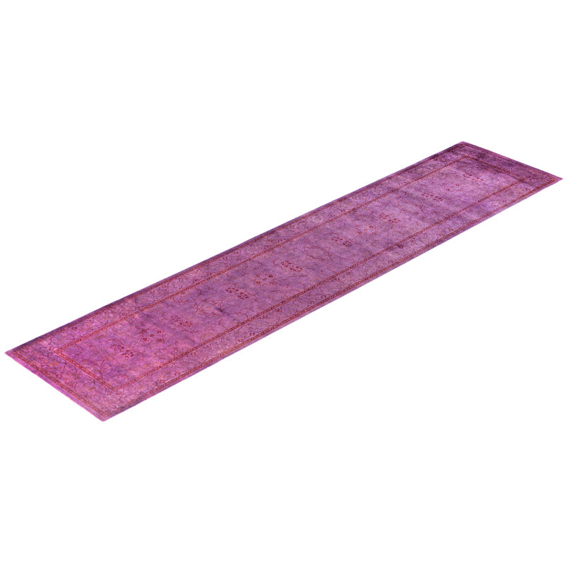 Overdyed Hand-Knotted Wool Modern-Contemporary Purple Runner 2' 6" x 11' 6"