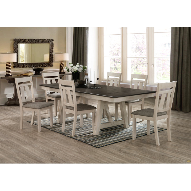 Ensemble de table de salle à manger extensible 7 pièces Craie