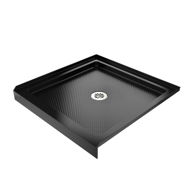 DreamLine SlimLine 36 inch D x 36 inch W x 2 3/4 inch H Single Threshold Black Alcove Shower Base with 2 inch Polished Nickel Center Round Drain
