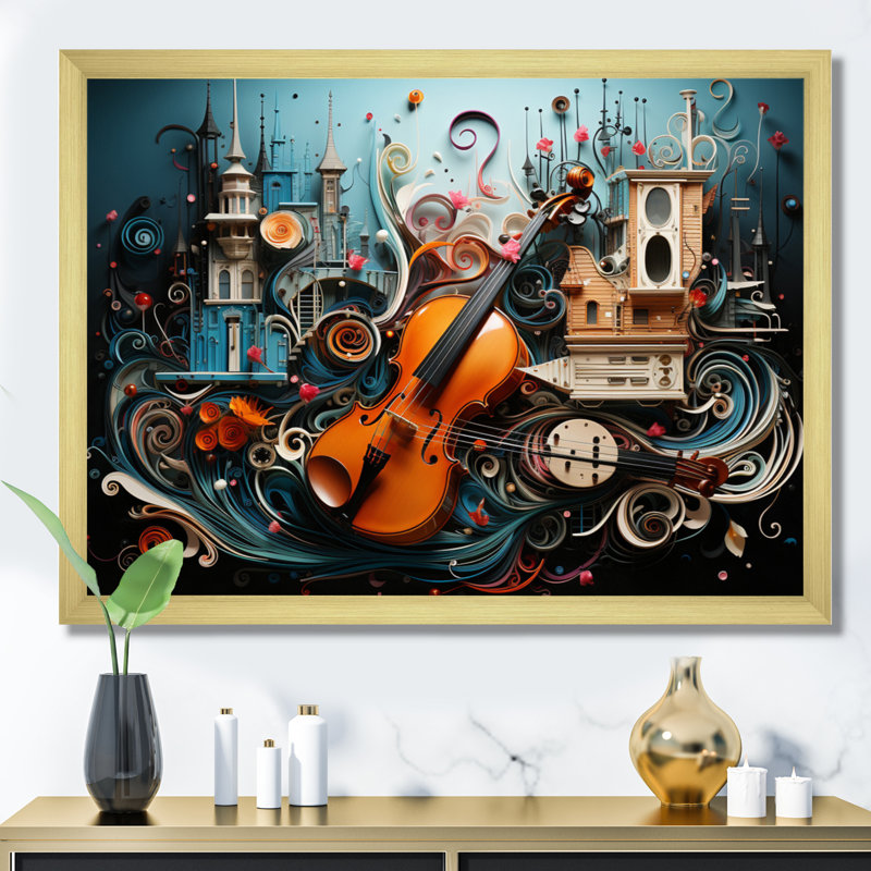 Malaila " Surreal Symphony ", 24" H x 32" W x 1" D, Gold Picture Framed