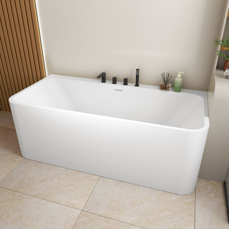 Baignoire de trempage autoportante de 63 pouces à surface solide blanc mat