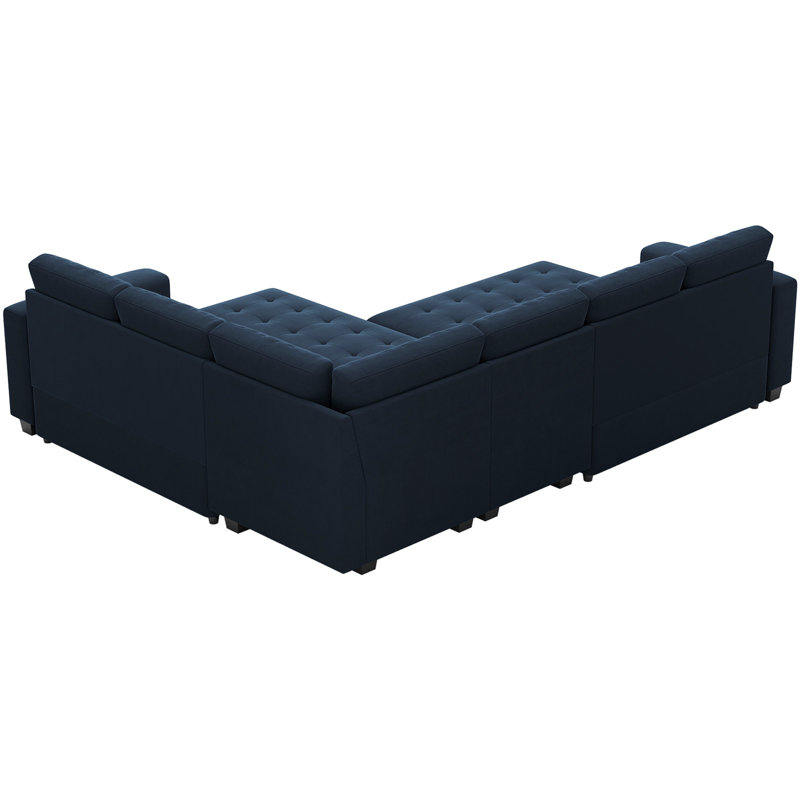 Shavera Velvet Modern Modular L-Shaped Sleeper Sofa Bed, Blue Velvet