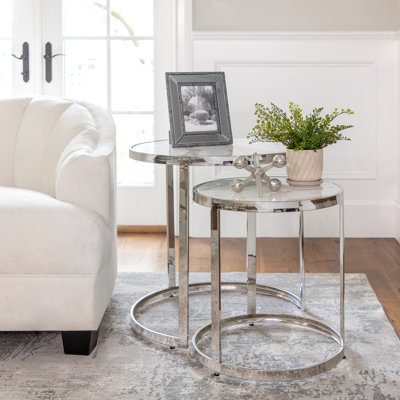 Marble Glass Round Nesting Side Tables, for Style and Function in Living Room or Bedroom Décor