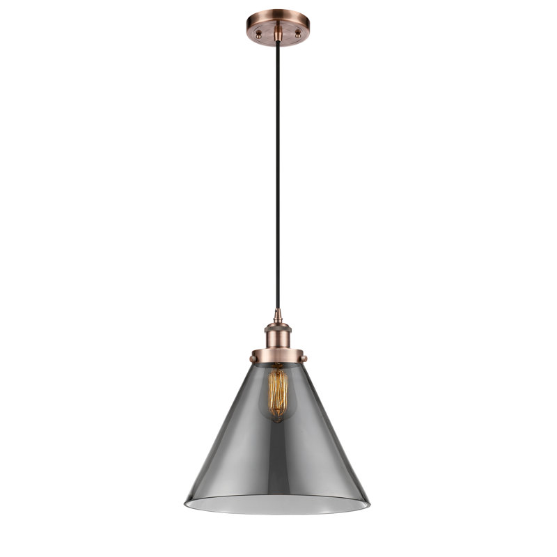 Luminaire suspendu conique à 1 lumière Gendron, Plaqué couleur fumée, Cuivre antique, DEL